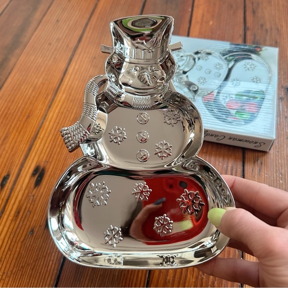NWT Vtg 90s Potpourri Designs International Silver Co Snowman Candy Dish 5 5/8x8 - Picture 2 of 13
